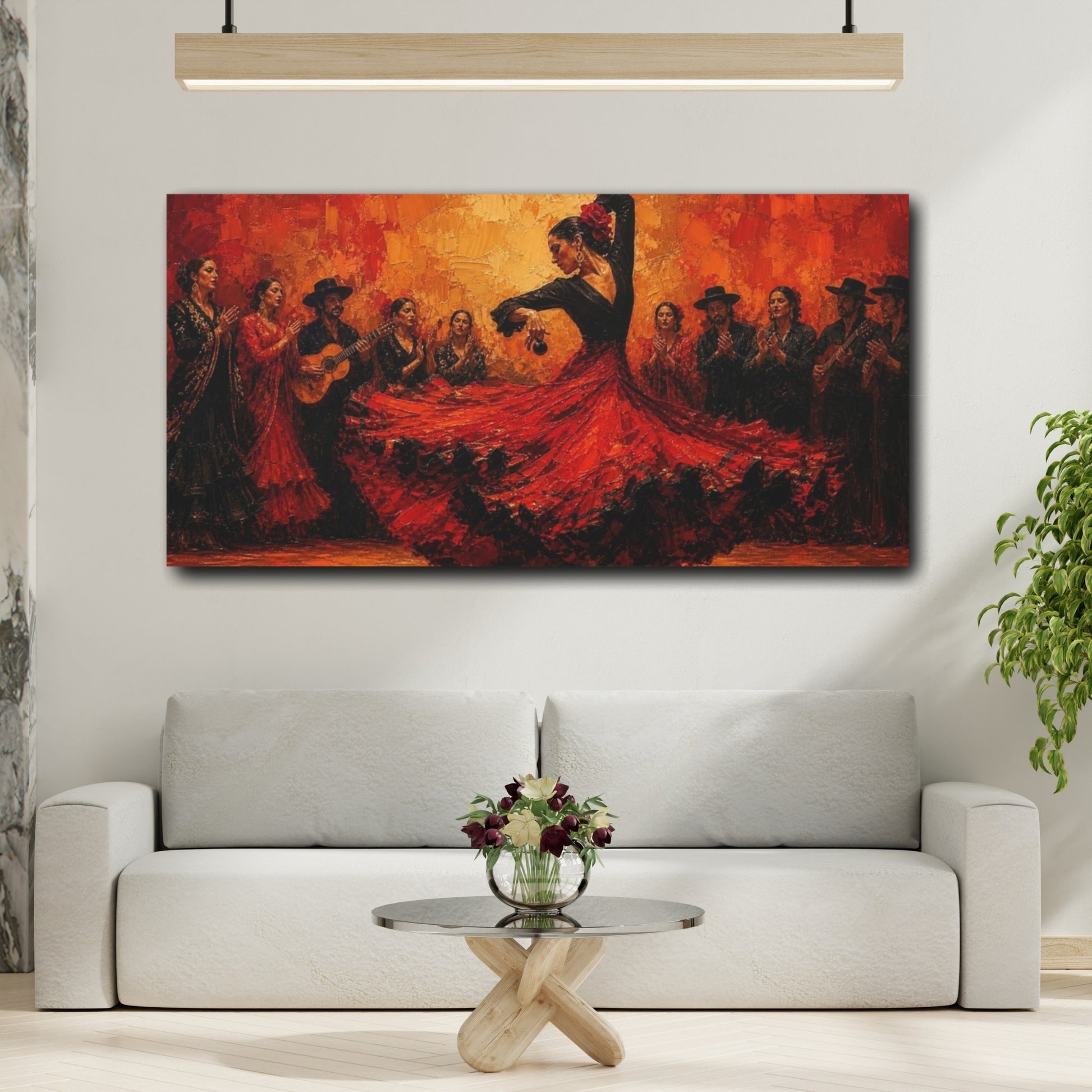 Mockup 2. Flamenco Passion In Red shown as canvas print