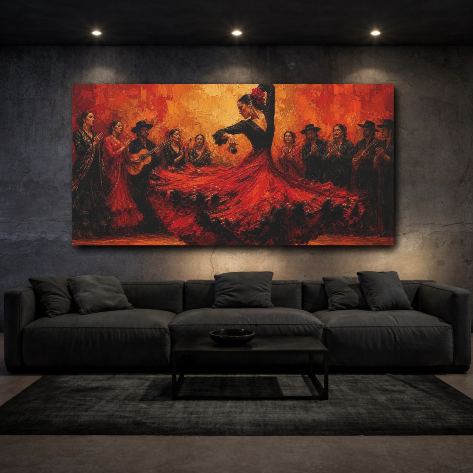 Mockup 3. Flamenco Passion In Red shown as canvas print