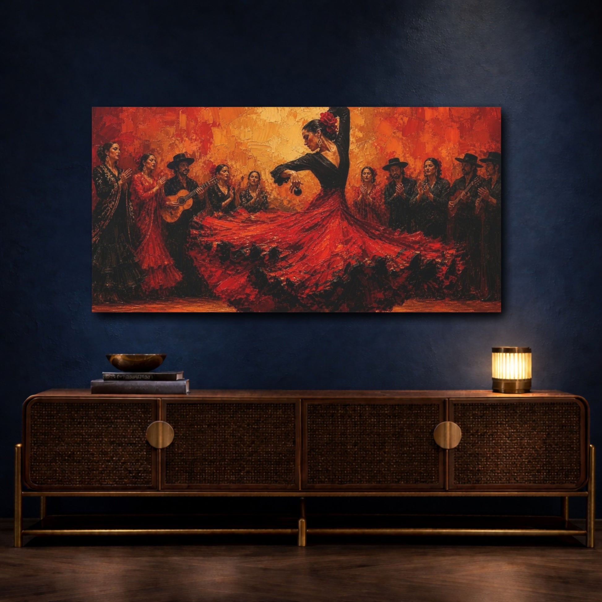 Mockup 4. Flamenco Passion In Red shown as canvas print