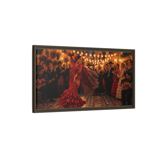 Main Mockup. Flamenco Street Celebration shown as framed canvas print