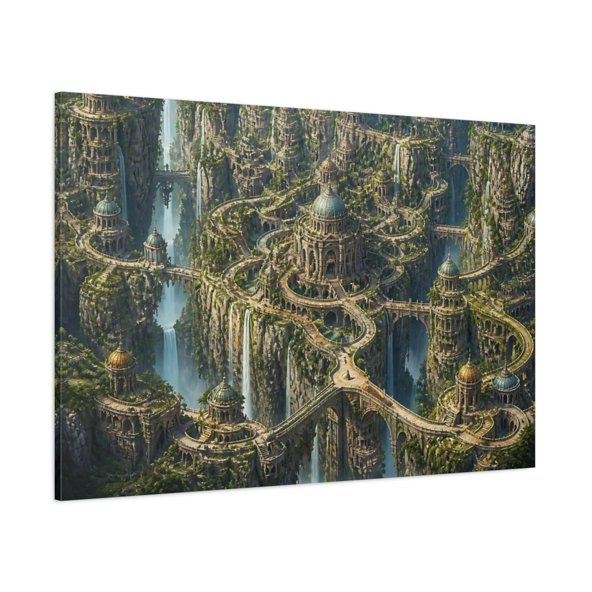 Side Mockup 1. Floating Cliffside Citadel shown as canvas print