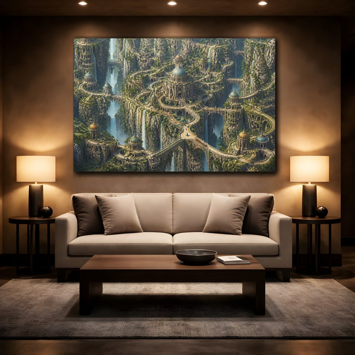 Mockup 2. Floating Cliffside Citadel shown as canvas print