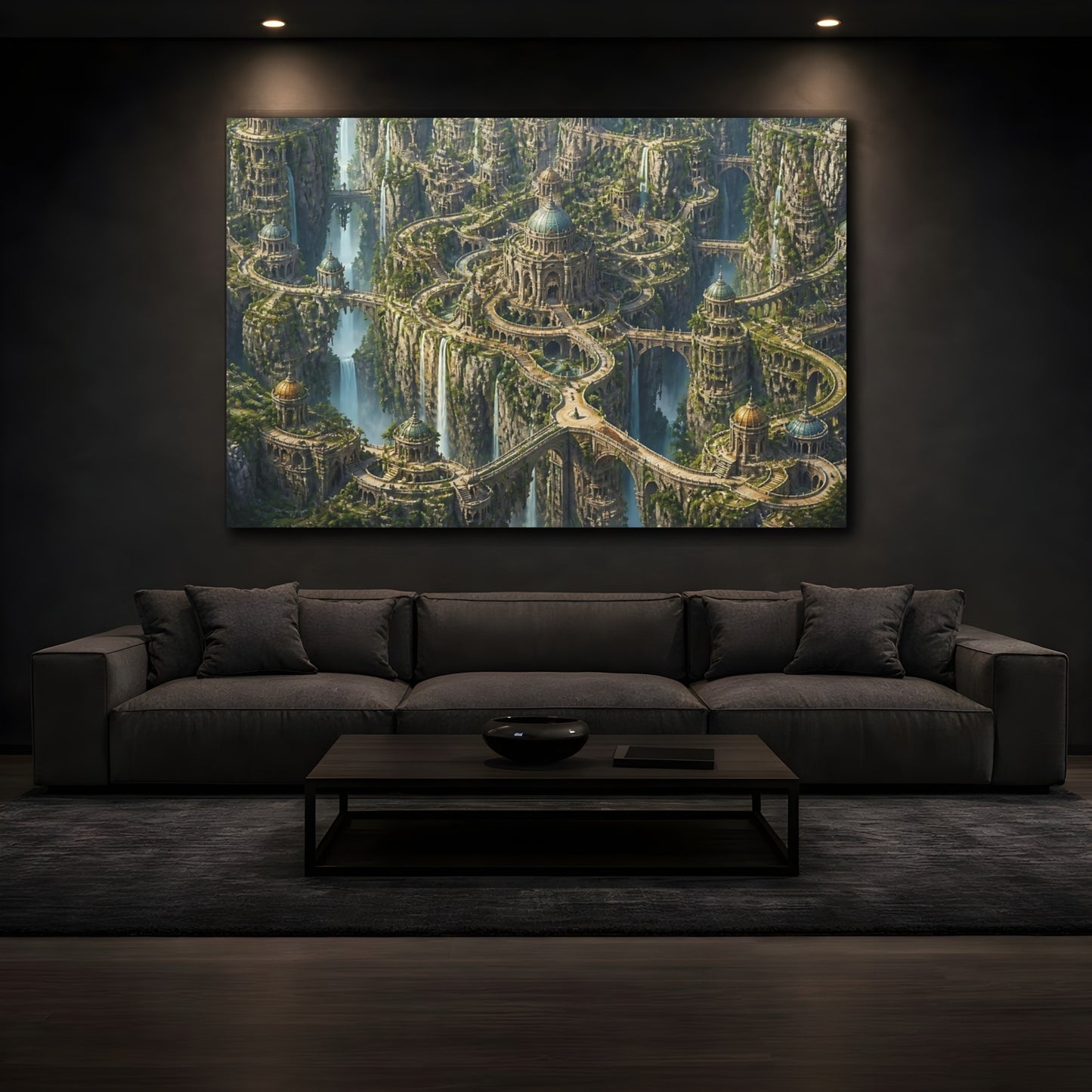 Mockup 3. Floating Cliffside Citadel shown as canvas print