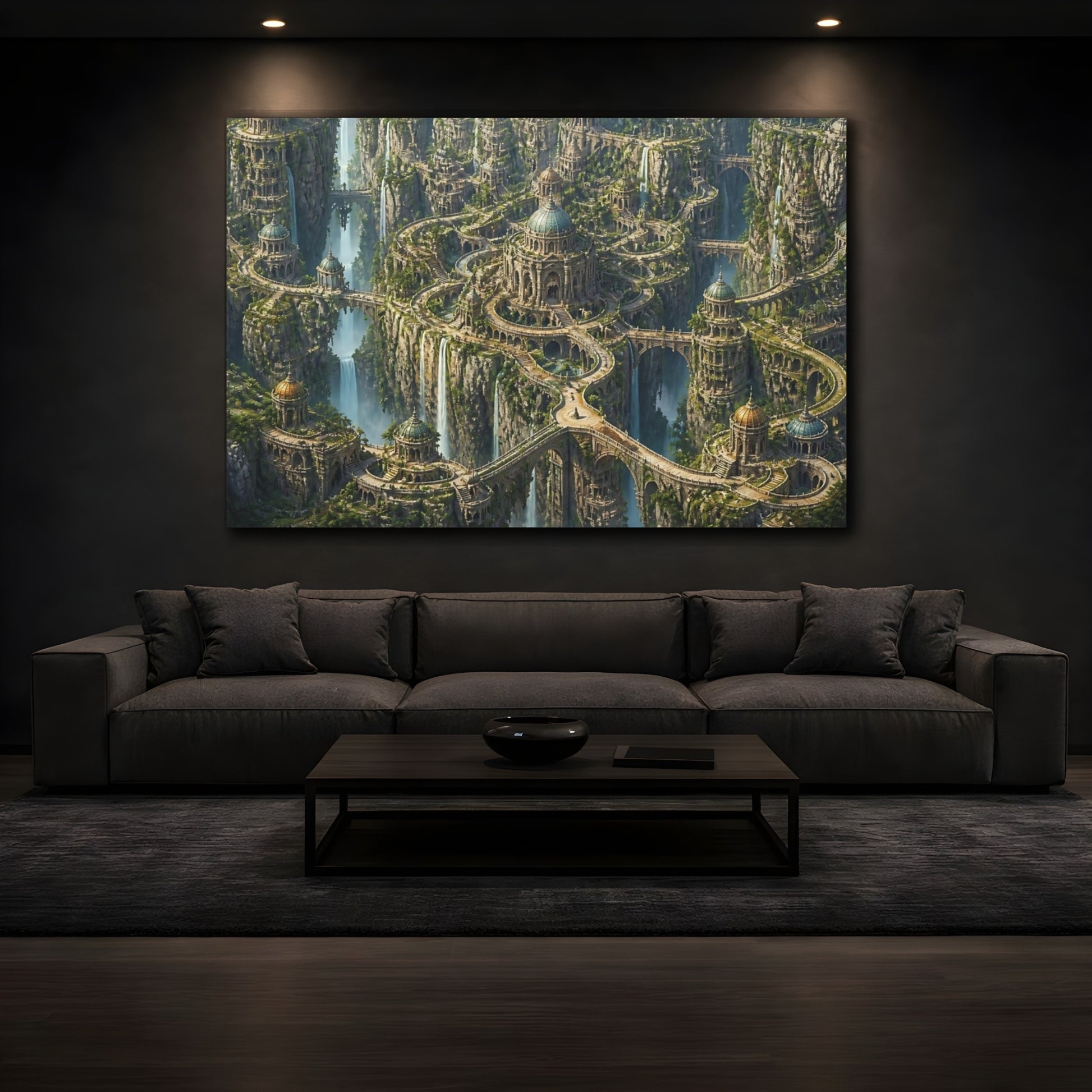 Mockup 3. Floating Cliffside Citadel shown as canvas print