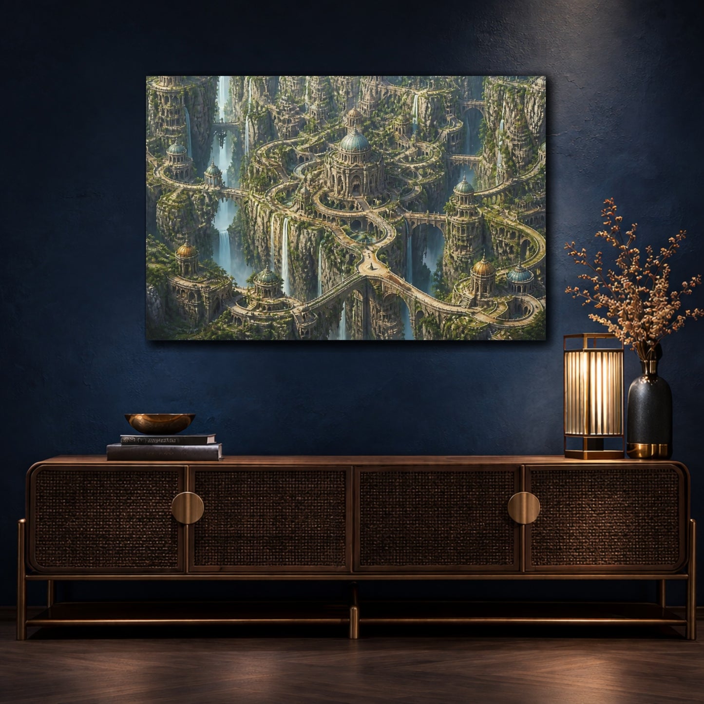Mockup 4. Floating Cliffside Citadel shown as canvas print