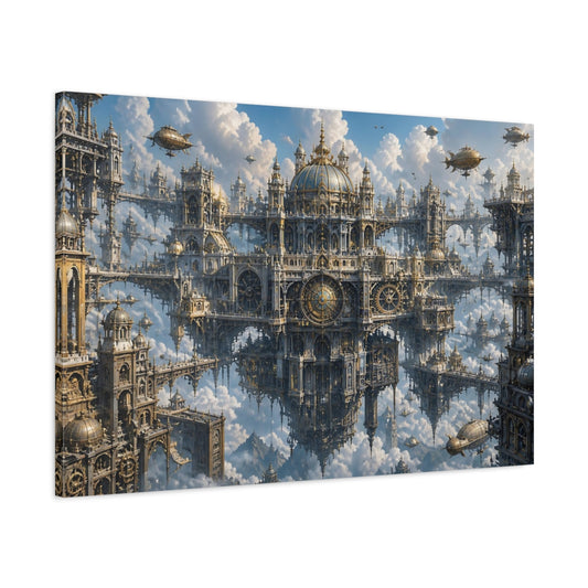 Main Mockup. Floating Clockwork City shown as canvas print