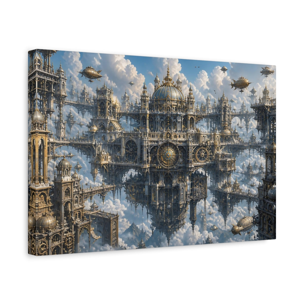 Side Mockup 4. Floating Clockwork City shown as canvas print