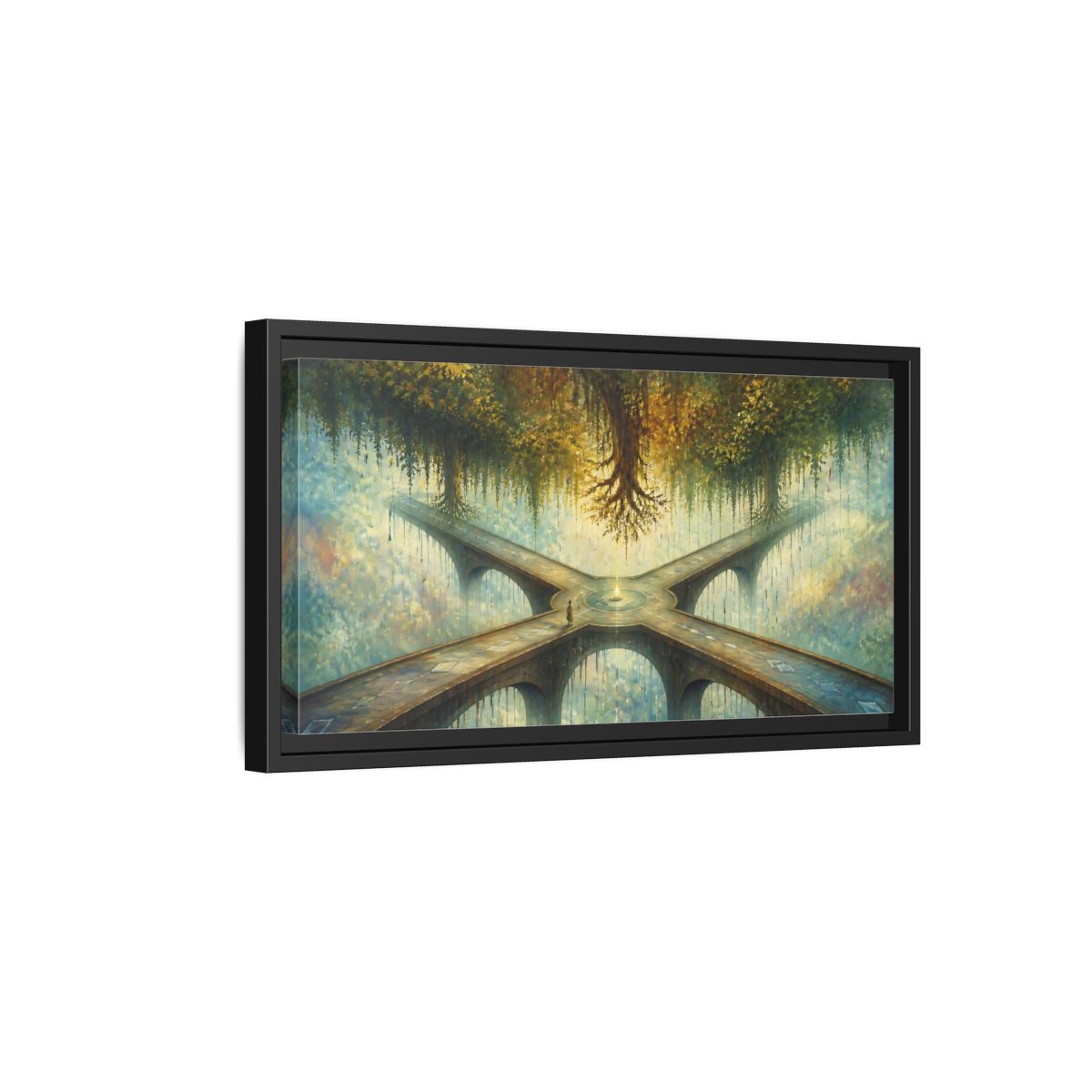 Side Mockup 8. Floating Forest Crossroads shown as framed canvas print
