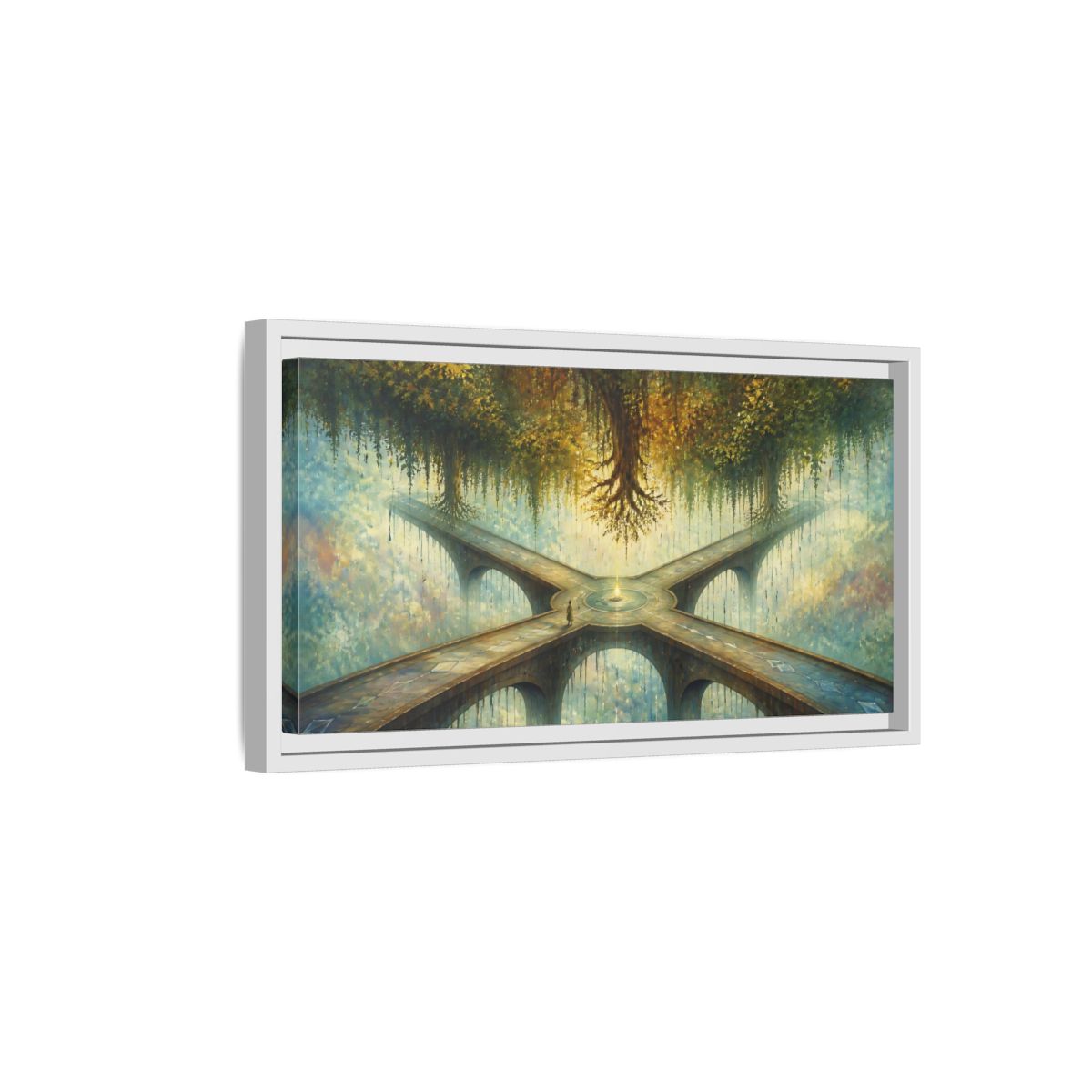 Side Mockup 6. Floating Forest Crossroads shown as framed canvas print