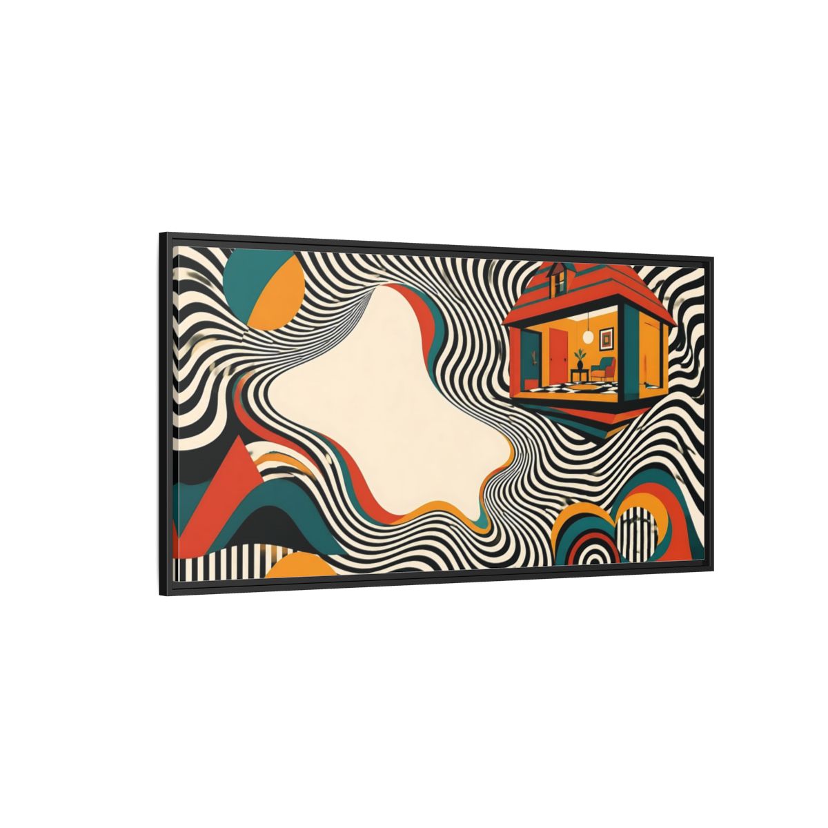 Side Mockup 5. Floating House Illusion shown as framed canvas print