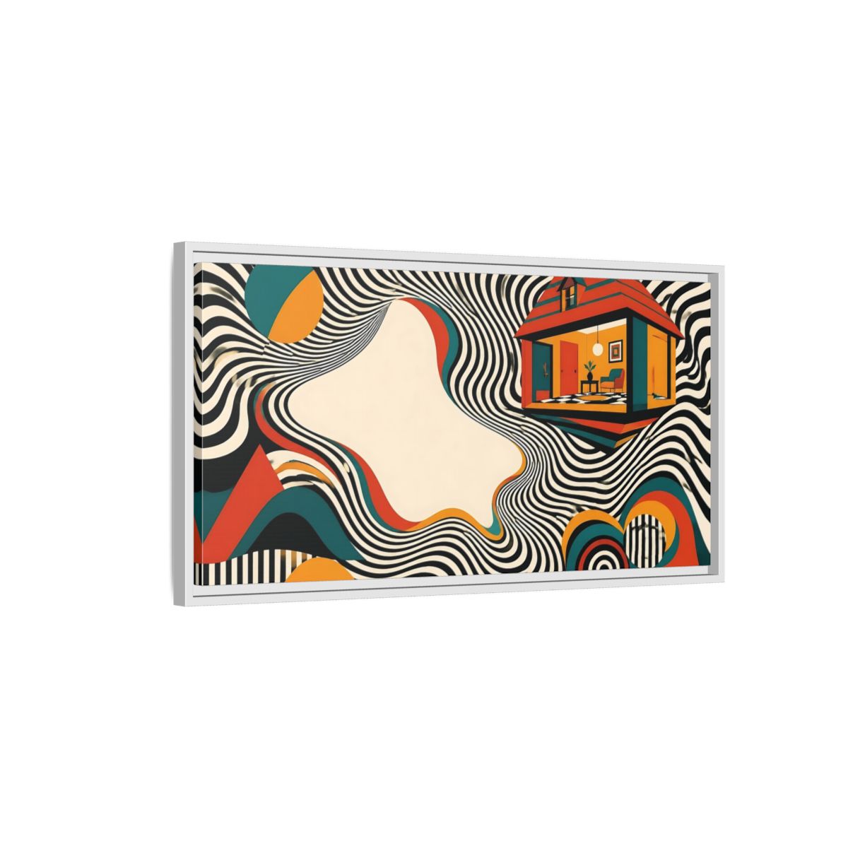 Side Mockup 1. Floating House Illusion shown as framed canvas print