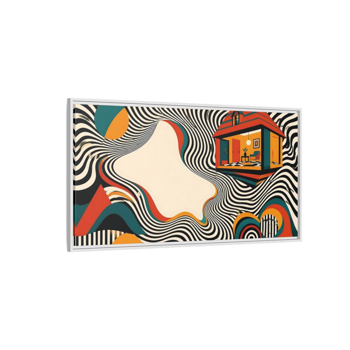 Side Mockup 3. Floating House Illusion shown as framed canvas print