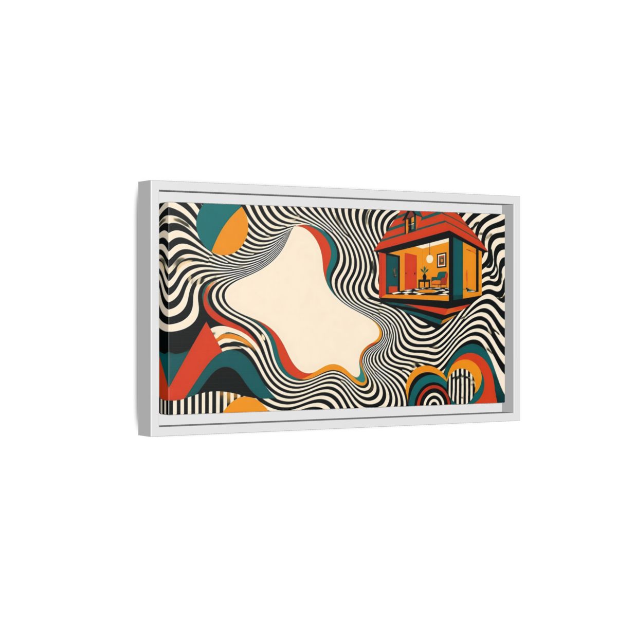 Side Mockup 6. Floating House Illusion shown as framed canvas print