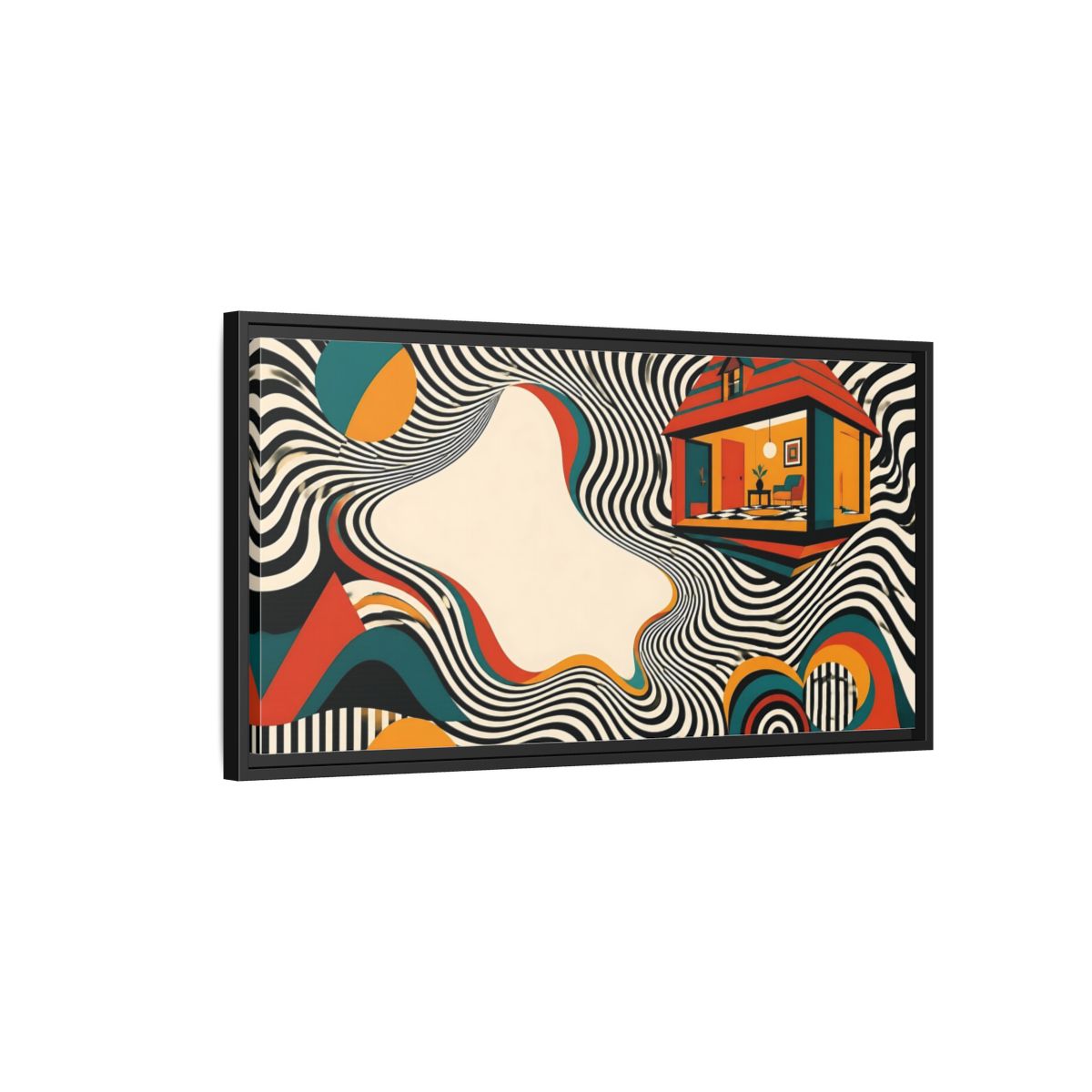 Side Mockup 2. Floating House Illusion shown as framed canvas print