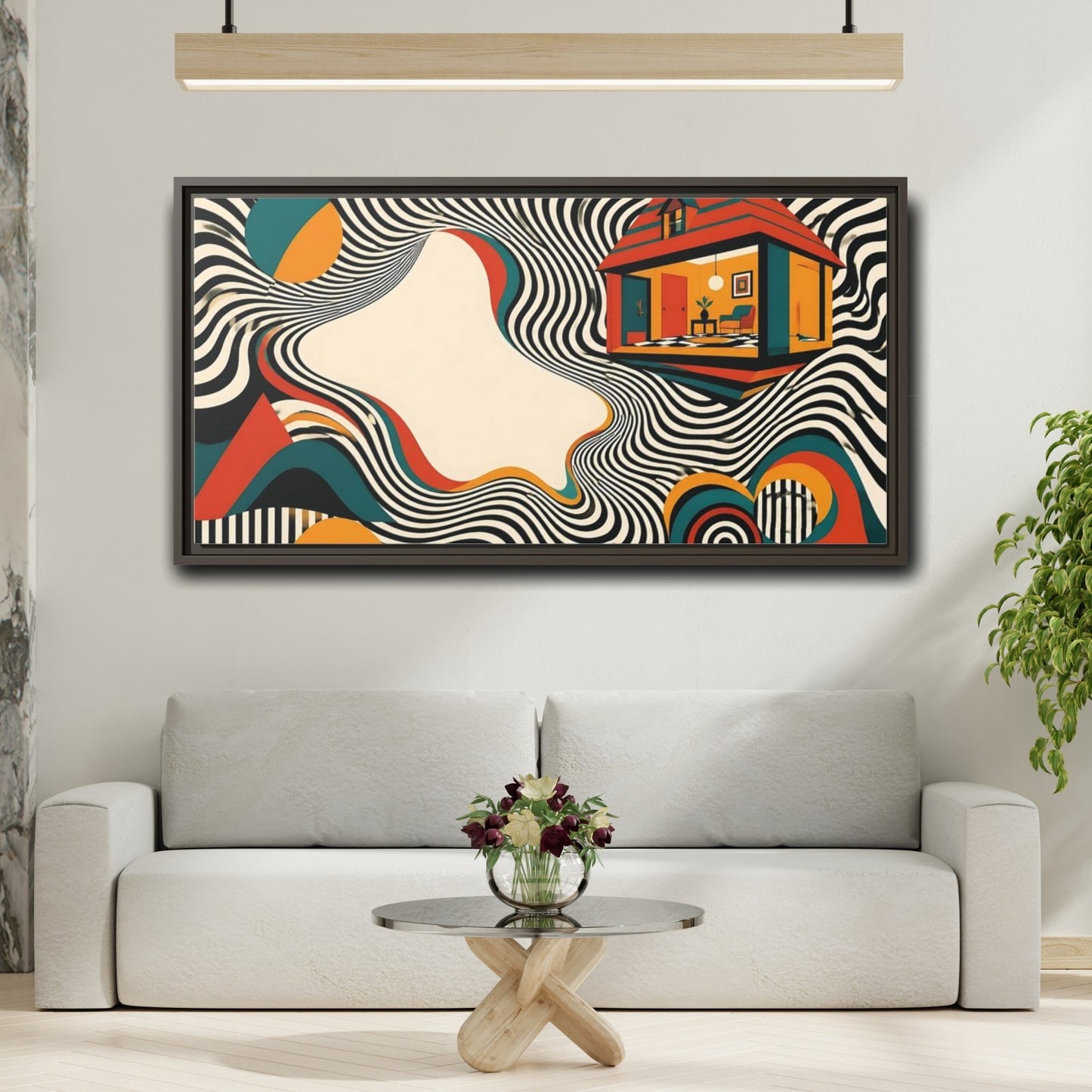 Mockup 2. Floating House Illusion shown as framed canvas print