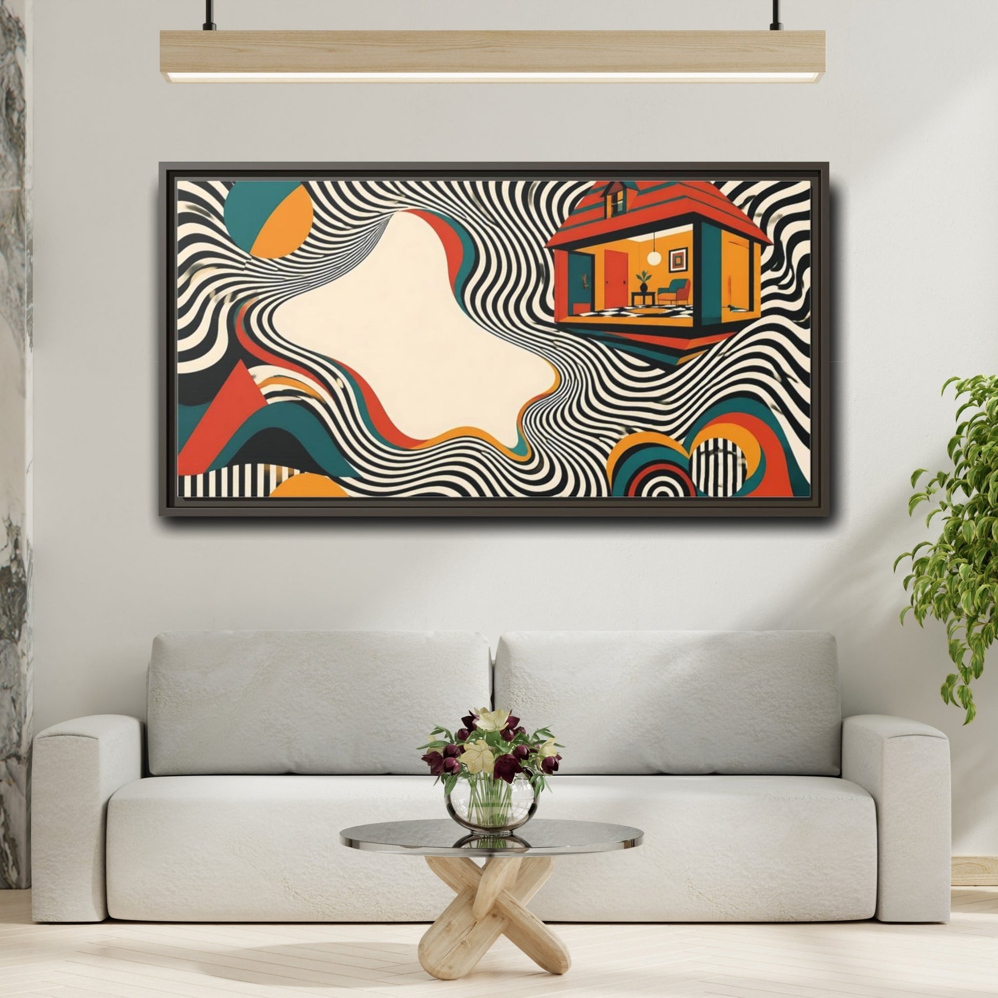 Mockup 2. Floating House Illusion shown as framed canvas print