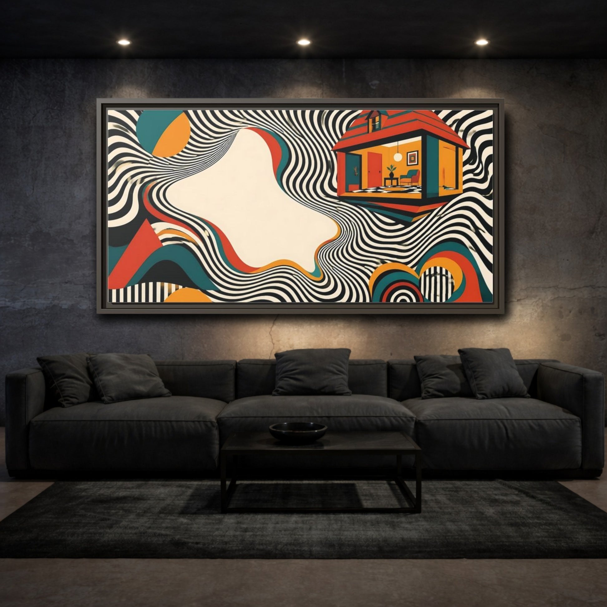 Mockup 3. Floating House Illusion shown as framed canvas print