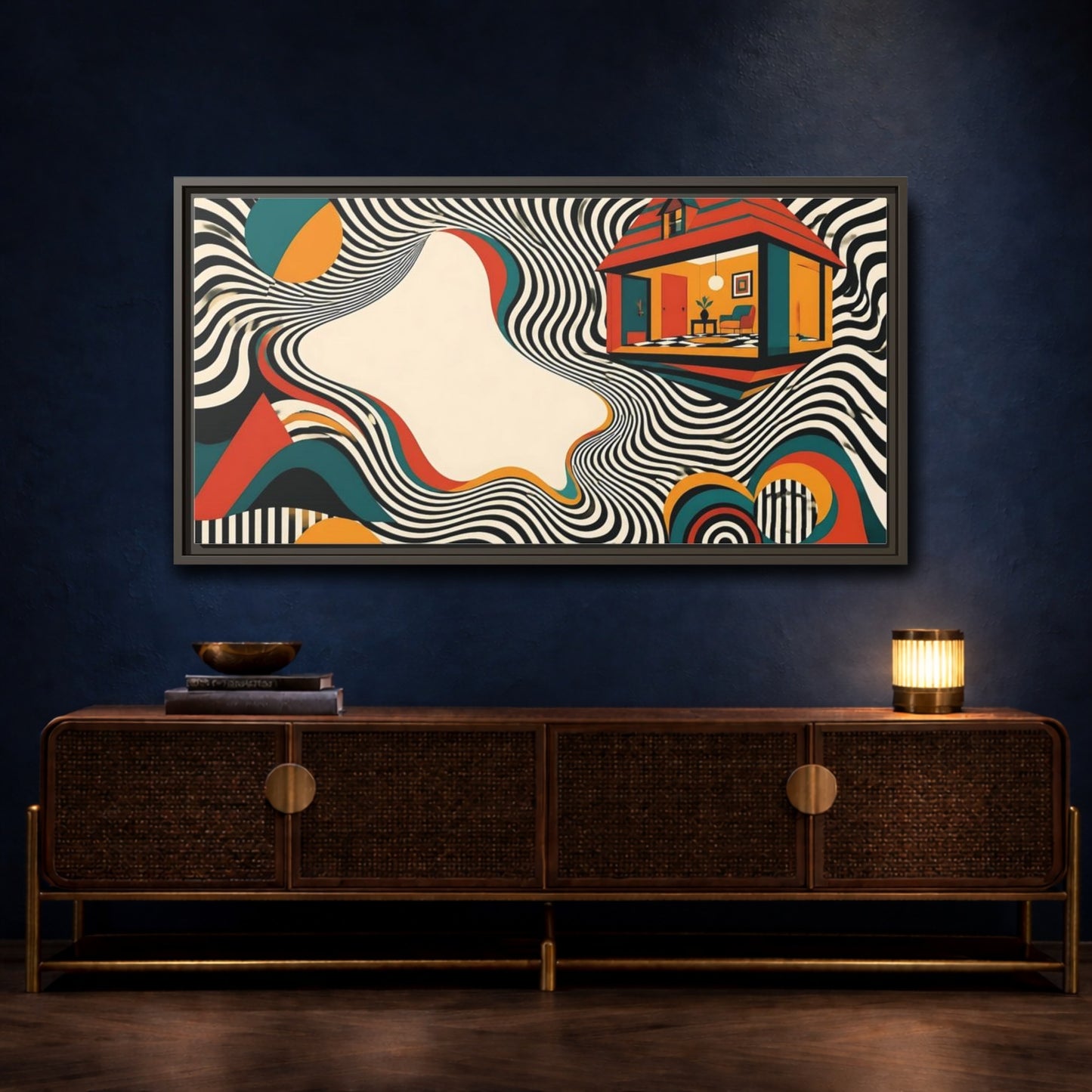 Mockup 4. Floating House Illusion shown as framed canvas print