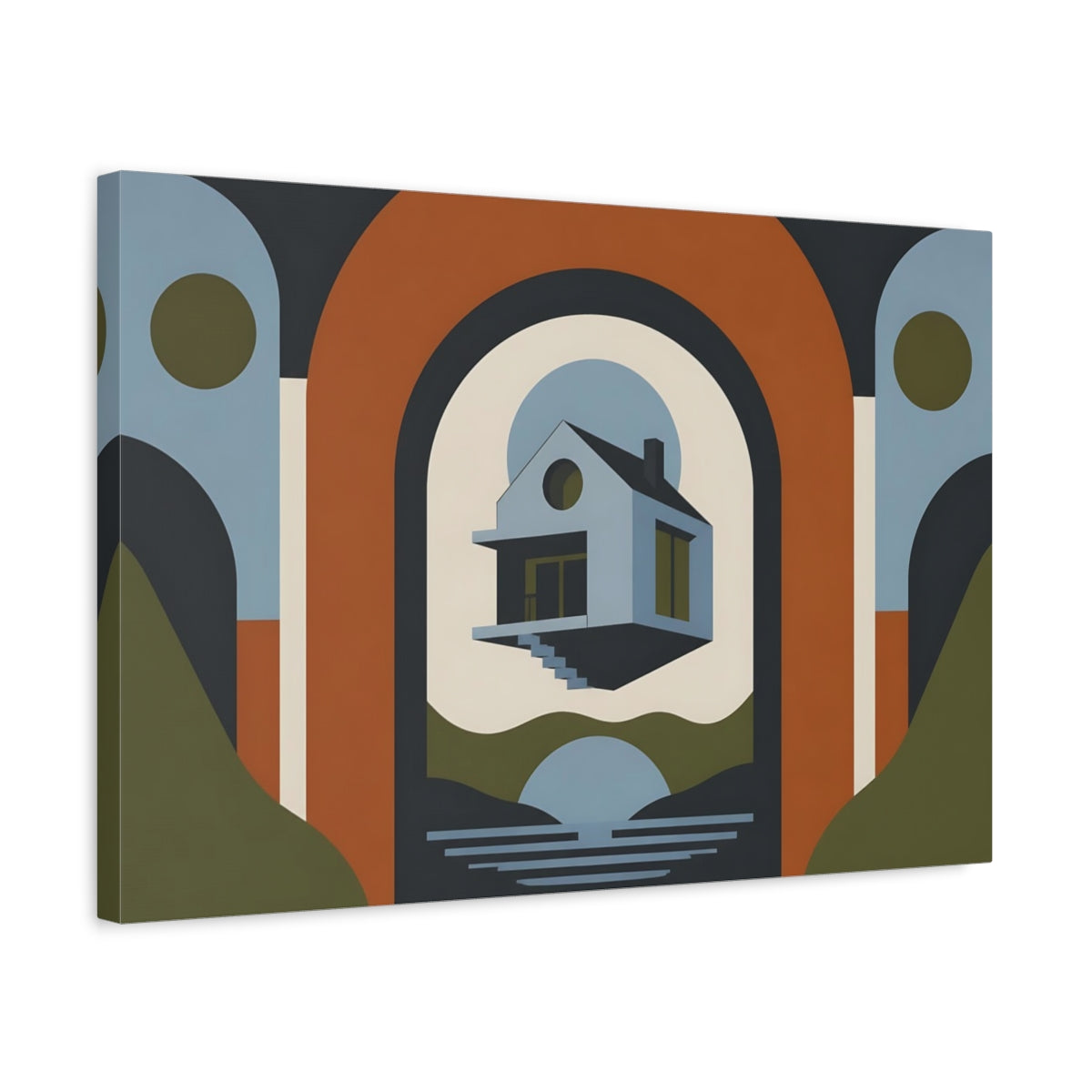 Side Mockup 3. Floating House In Arch shown as canvas print