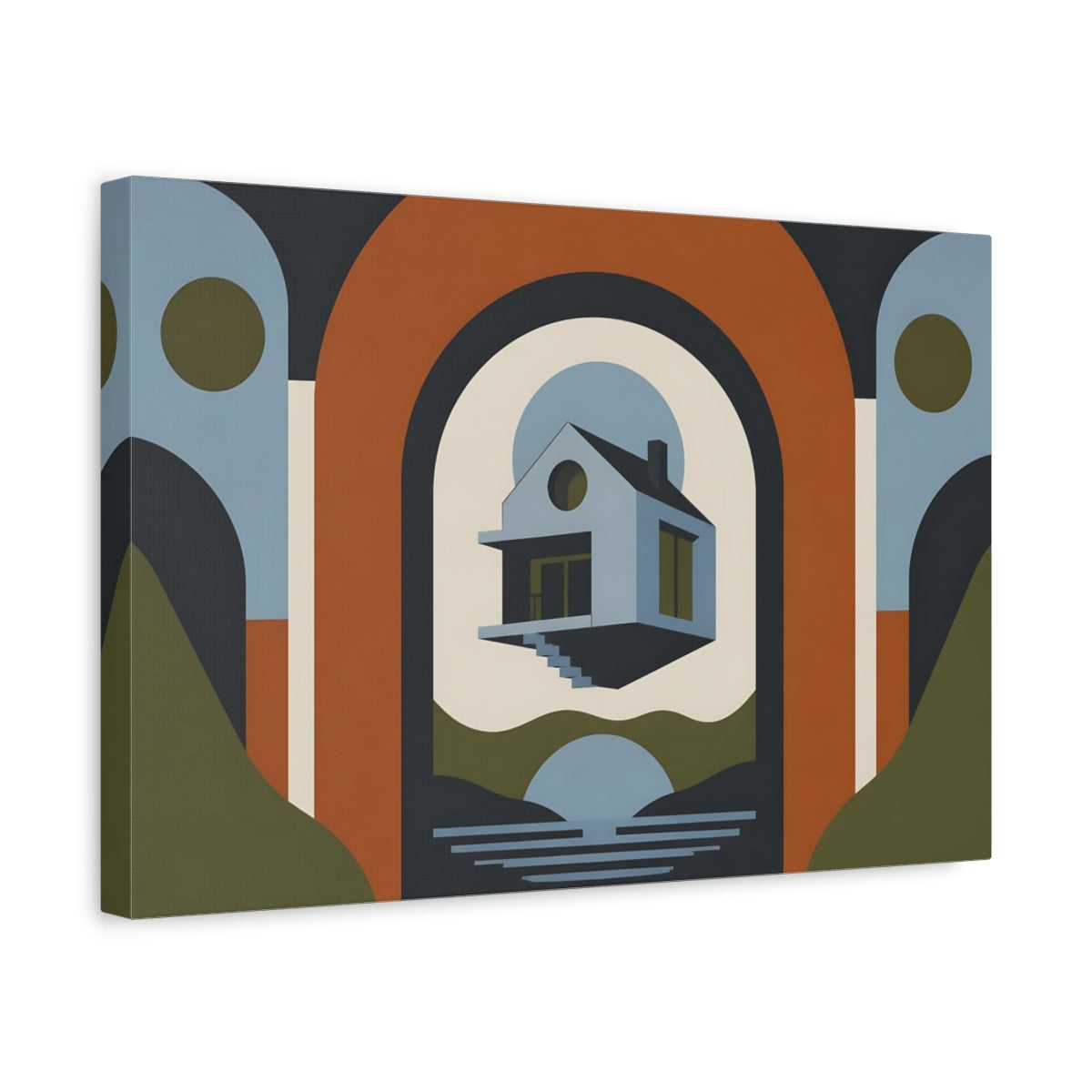 Side Mockup 4. Floating House In Arch shown as canvas print