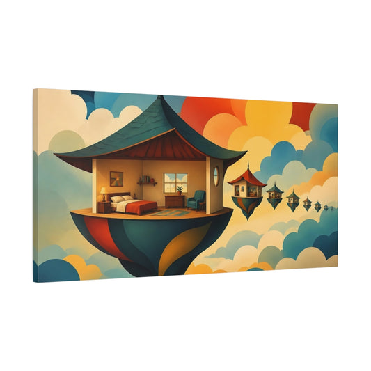 Main Mockup. Floating Sky Retreat shown as canvas print