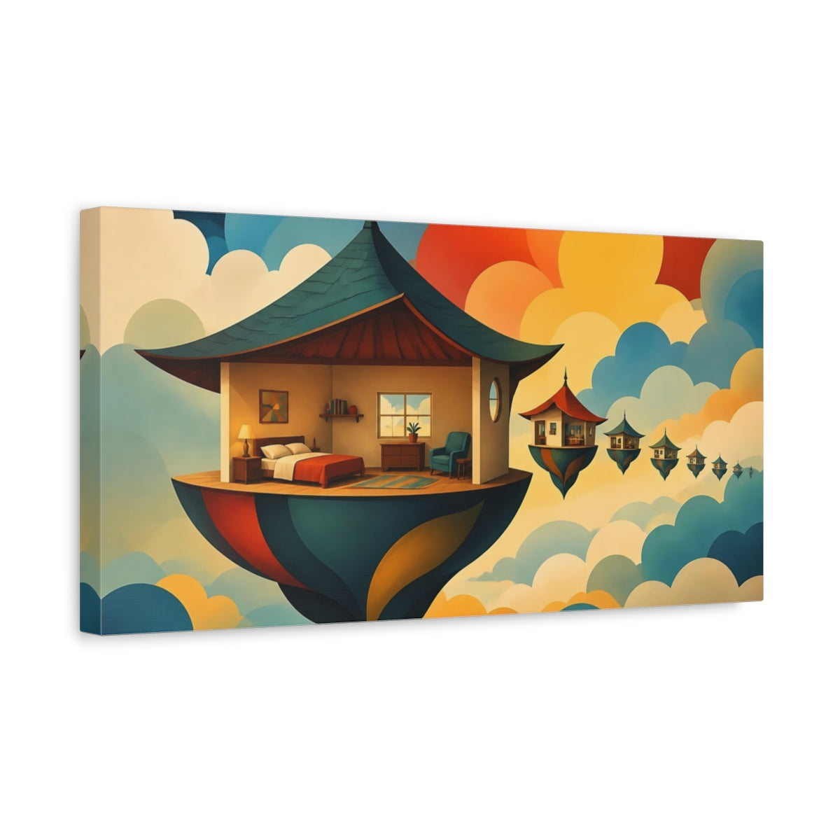 Side Mockup 3. Floating Sky Retreat shown as canvas print