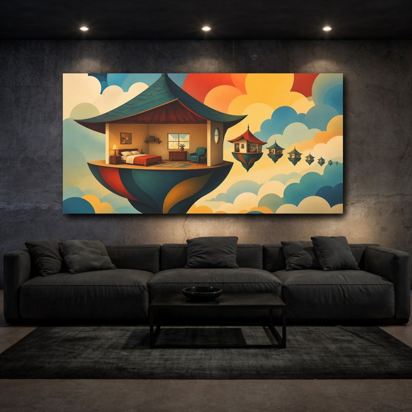 Mockup 3. Floating Sky Retreat shown as canvas print
