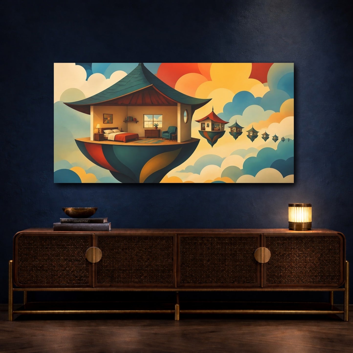 Mockup 4. Floating Sky Retreat shown as canvas print