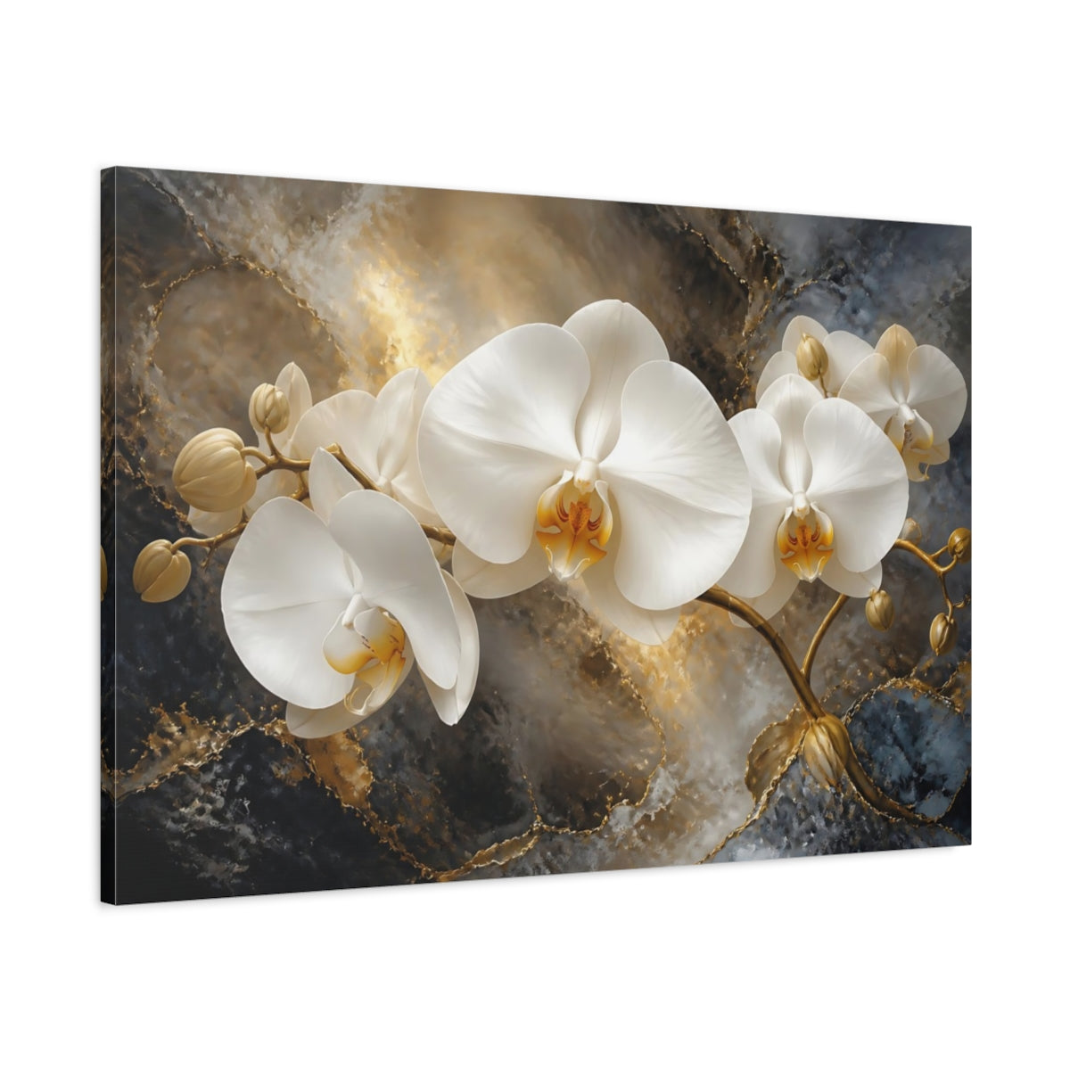 Main Mockup. Floating White Orchid shown as canvas print
