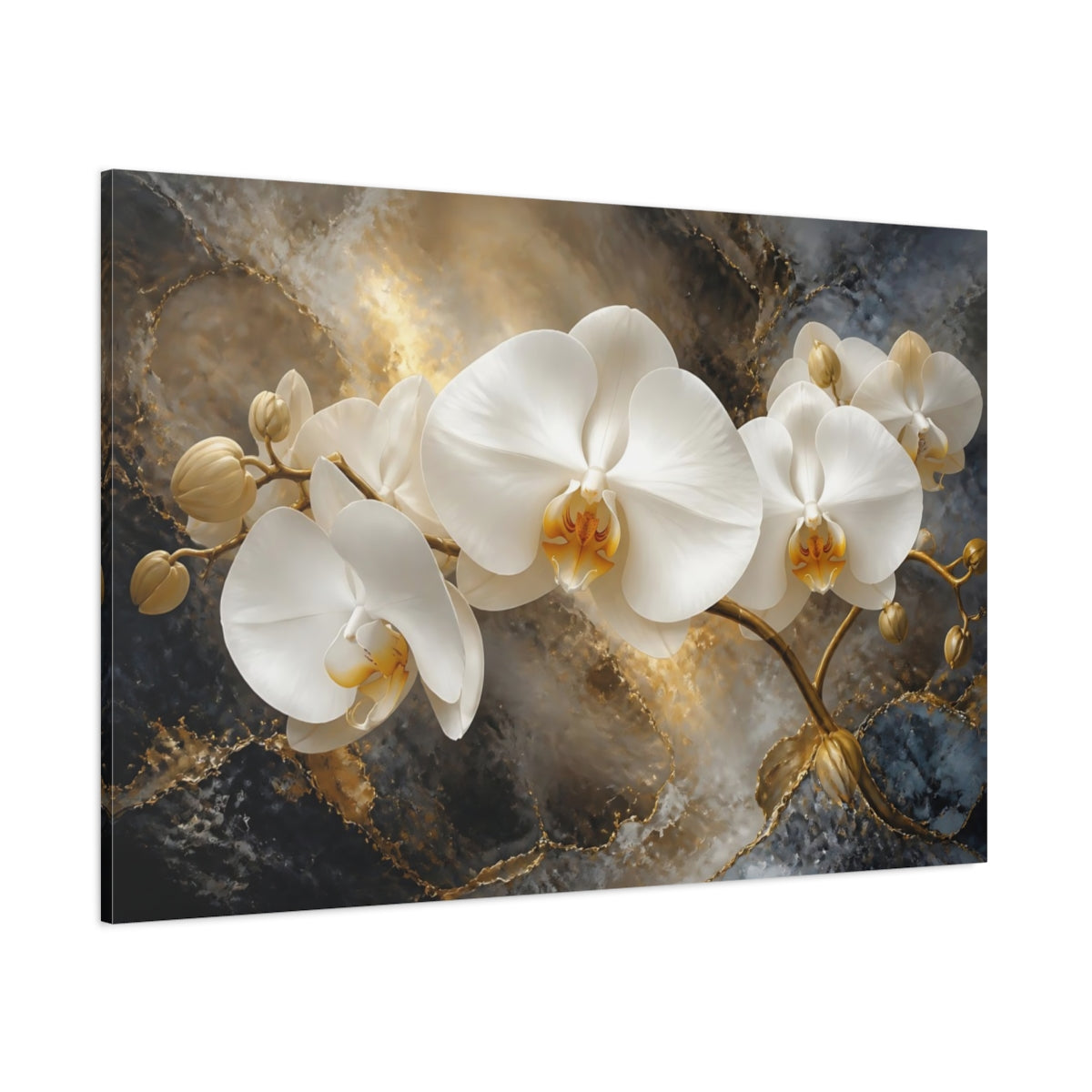 Side Mockup 1. Floating White Orchid shown as canvas print