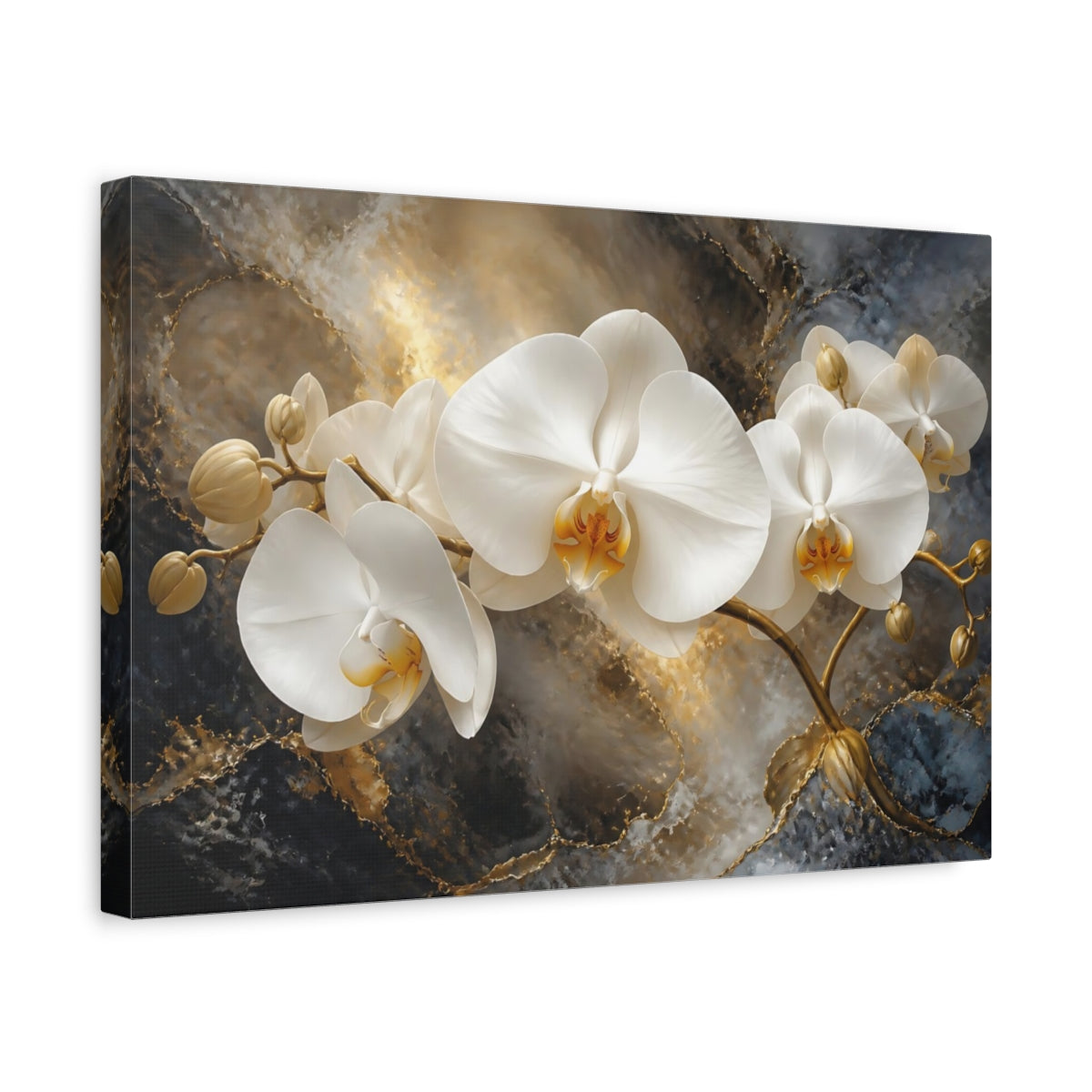 Side Mockup 4. Floating White Orchid shown as canvas print