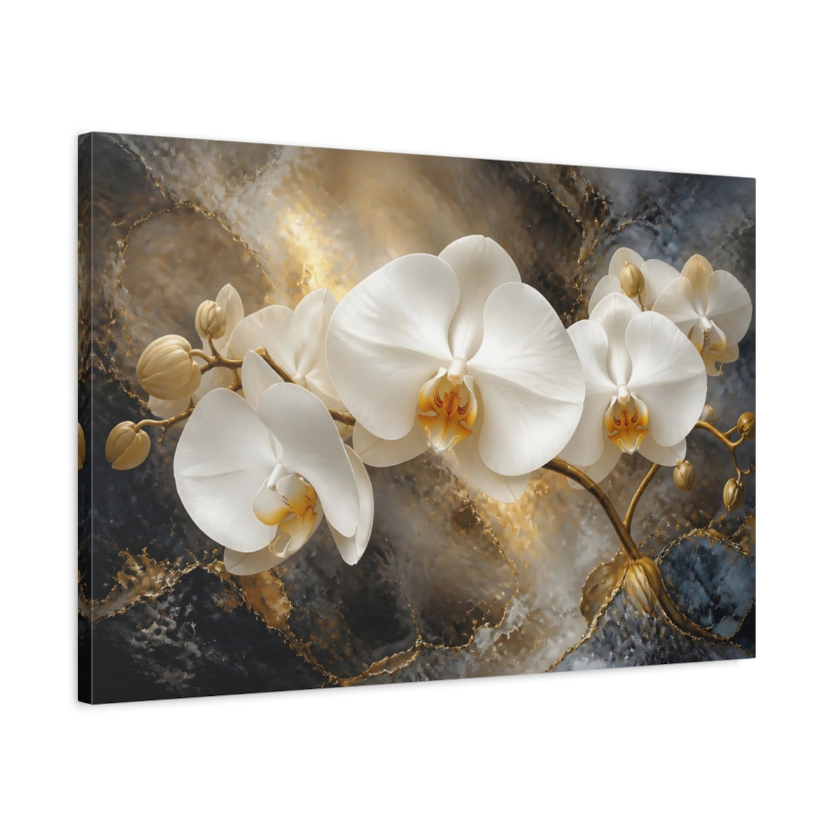 Side Mockup 2. Floating White Orchid shown as canvas print