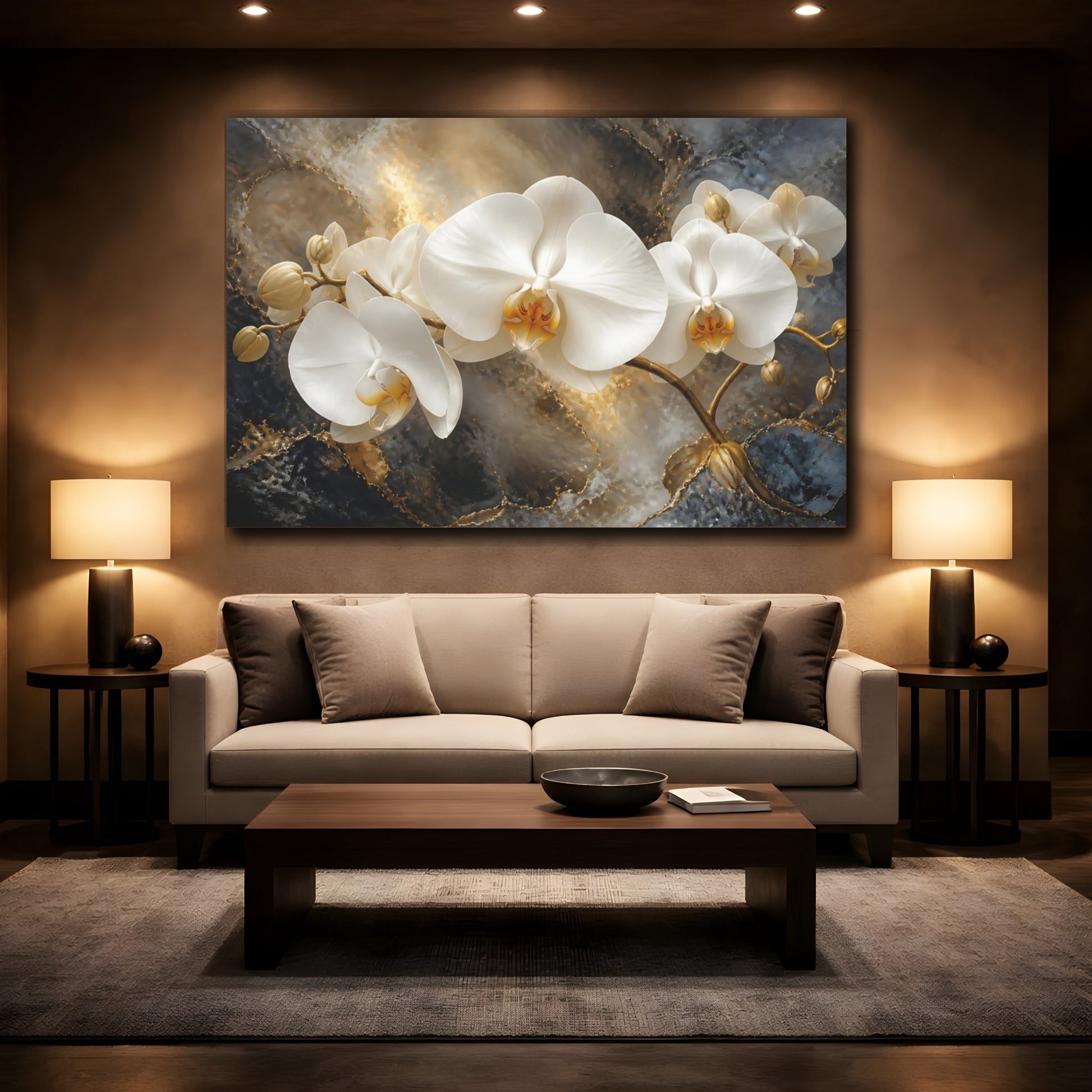 Mockup 2. Floating White Orchid shown as canvas print