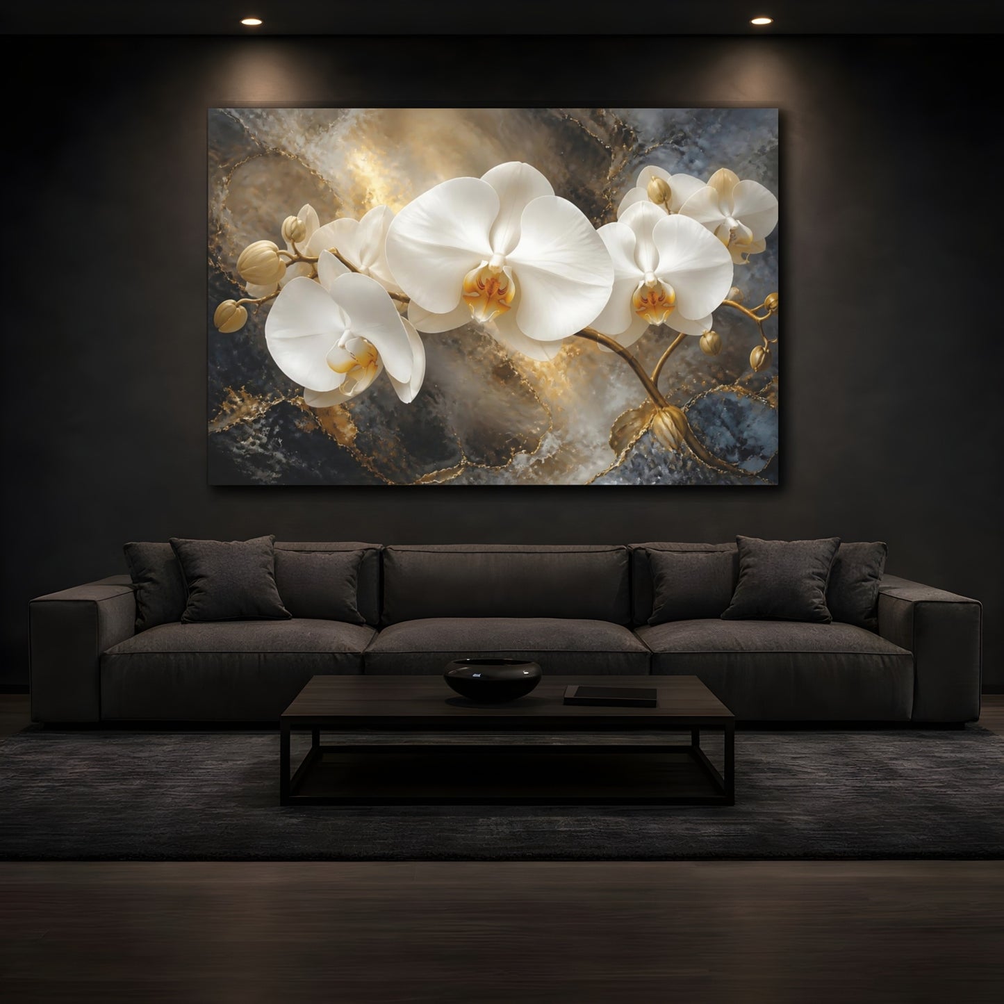 Mockup 3. Floating White Orchid shown as canvas print