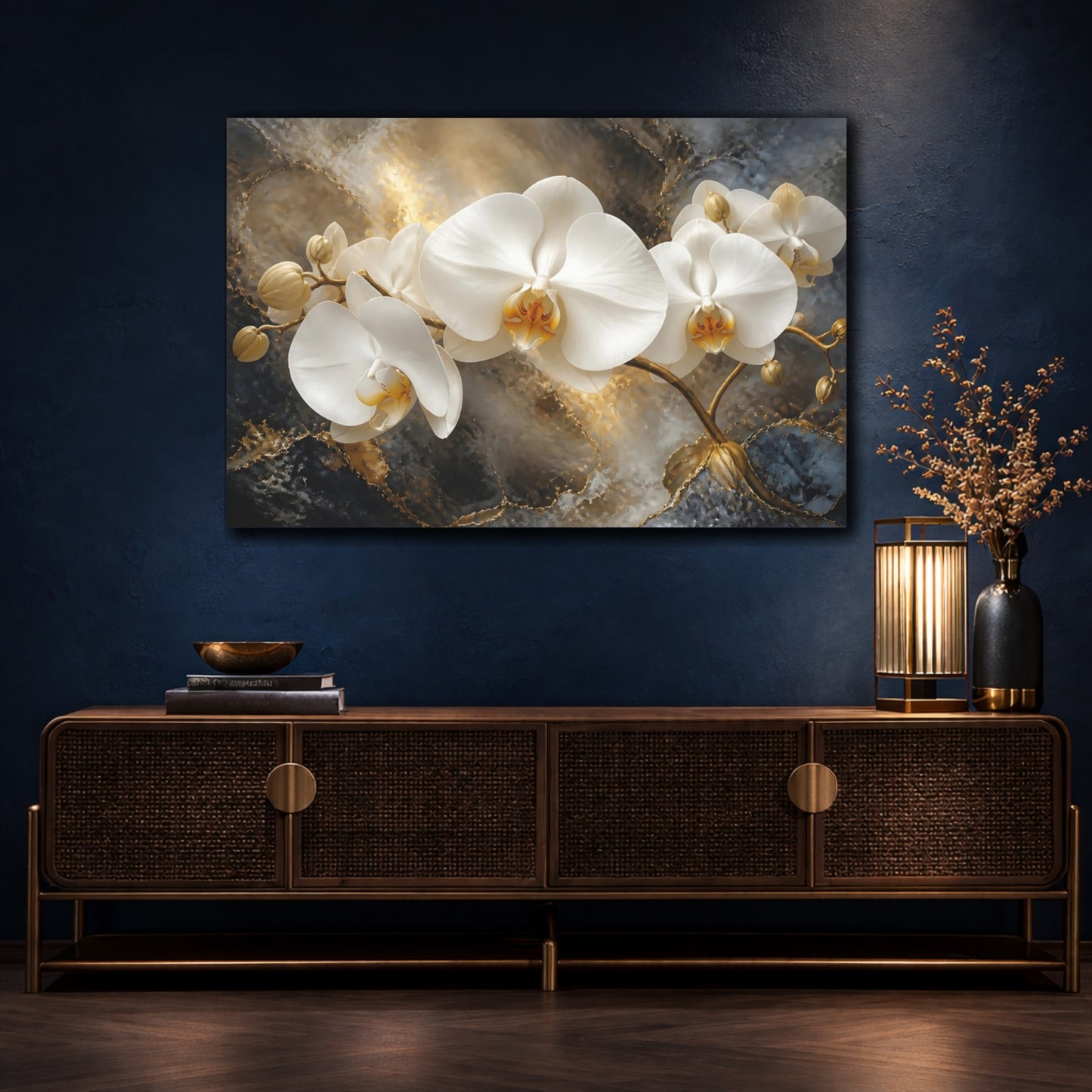 Mockup 4. Floating White Orchid shown as canvas print