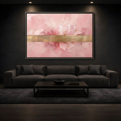Mockup 3. Floral Abstract Florals Pink Gold Abstract shown as stretched canvas wall art