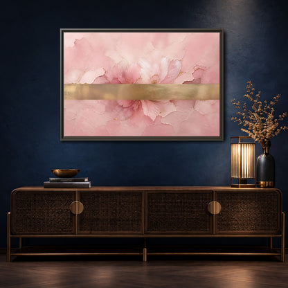Mockup 4. Floral Abstract Florals Pink Gold Abstract shown as stretched canvas wall art