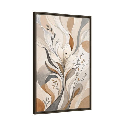 Floral Abstract Flower Beige Brown Grey Framed Canvas Wall Art - Modern Decor for Living Room, Above Fireplace shown as canvas wall art