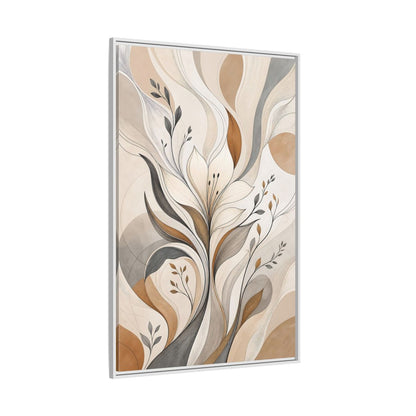 Floral Abstract Flower Beige Brown Grey Framed Canvas Wall Art - Modern Decor for Living Room, Above Fireplace shown as canvas wall art