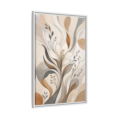 Floral Abstract Flower Beige Brown Grey Framed Canvas Wall Art - Modern Decor for Living Room, Above Fireplace shown as canvas wall art
