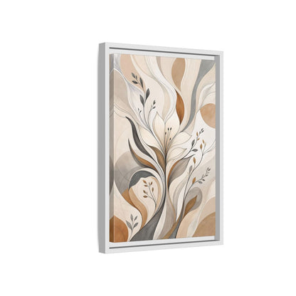Floral Abstract Flower Beige Brown Grey Framed Canvas Wall Art - Modern Decor for Living Room, Above Fireplace shown as canvas wall art