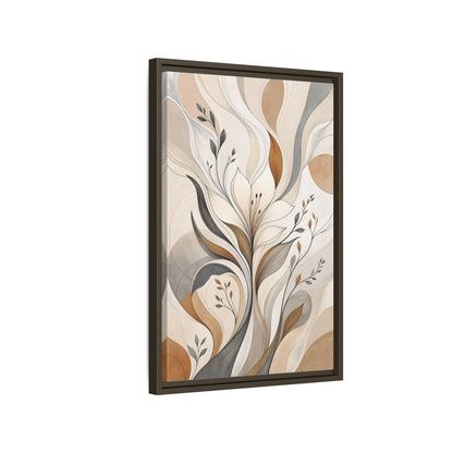 Floral Abstract Flower Beige Brown Grey Framed Canvas Wall Art - Modern Decor for Living Room, Above Fireplace shown as canvas wall art