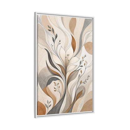 Floral Abstract Flower Beige Brown Grey Framed Canvas Wall Art - Modern Decor for Living Room, Above Fireplace shown as canvas wall art