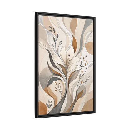 Floral Abstract Flower Beige Brown Grey Framed Canvas Wall Art - Modern Decor for Living Room, Above Fireplace shown as canvas wall art
