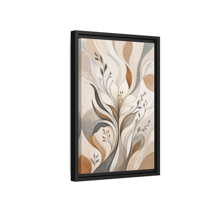 Floral Abstract Flower Beige Brown Grey Framed Canvas Wall Art - Modern Decor for Living Room, Above Fireplace shown as canvas wall art