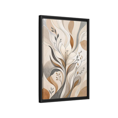 Floral Abstract Flower Beige Brown Grey Framed Canvas Wall Art - Modern Decor for Living Room, Above Fireplace shown as canvas wall art