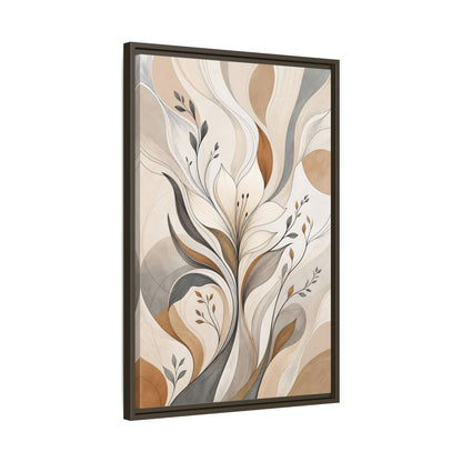 Floral Abstract Flower Beige Brown Grey Framed Canvas Wall Art - Modern Decor for Living Room, Above Fireplace shown as canvas wall art