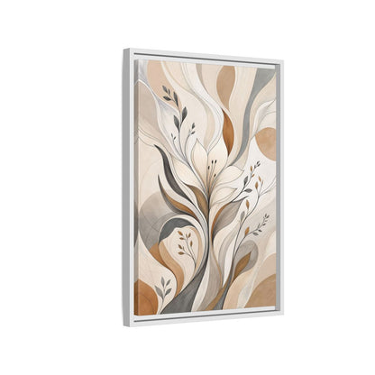 Floral Abstract Flower Beige Brown Grey Framed Canvas Wall Art - Modern Decor for Living Room, Above Fireplace shown as canvas wall art