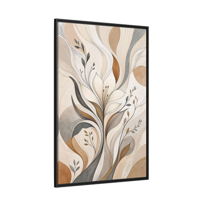 Floral Abstract Flower Beige Brown Grey Framed Canvas Wall Art - Modern Decor for Living Room, Above Fireplace shown as canvas wall art