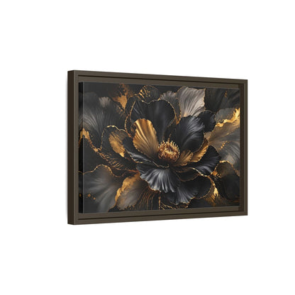 Side Mockup 5. Floral Abstract Flower Black Gold Floral shown as stretched canvas wall art